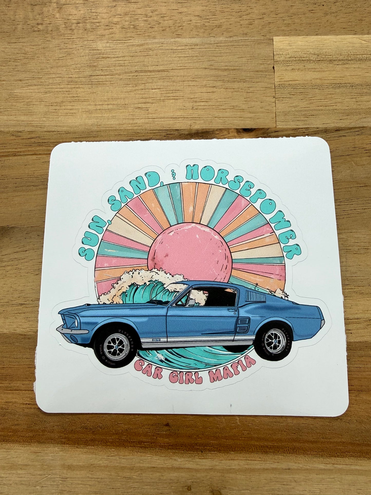 Sun, Sand, Horsepower Mustang Car Girl Mafia 4" Vinyl Sticker