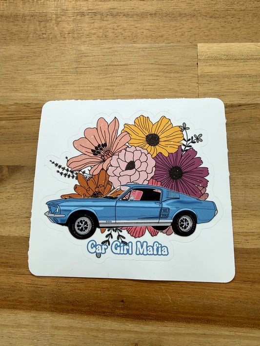 1967 Mustang Floral Car Girl Mafia 4" Vinyl Sticker