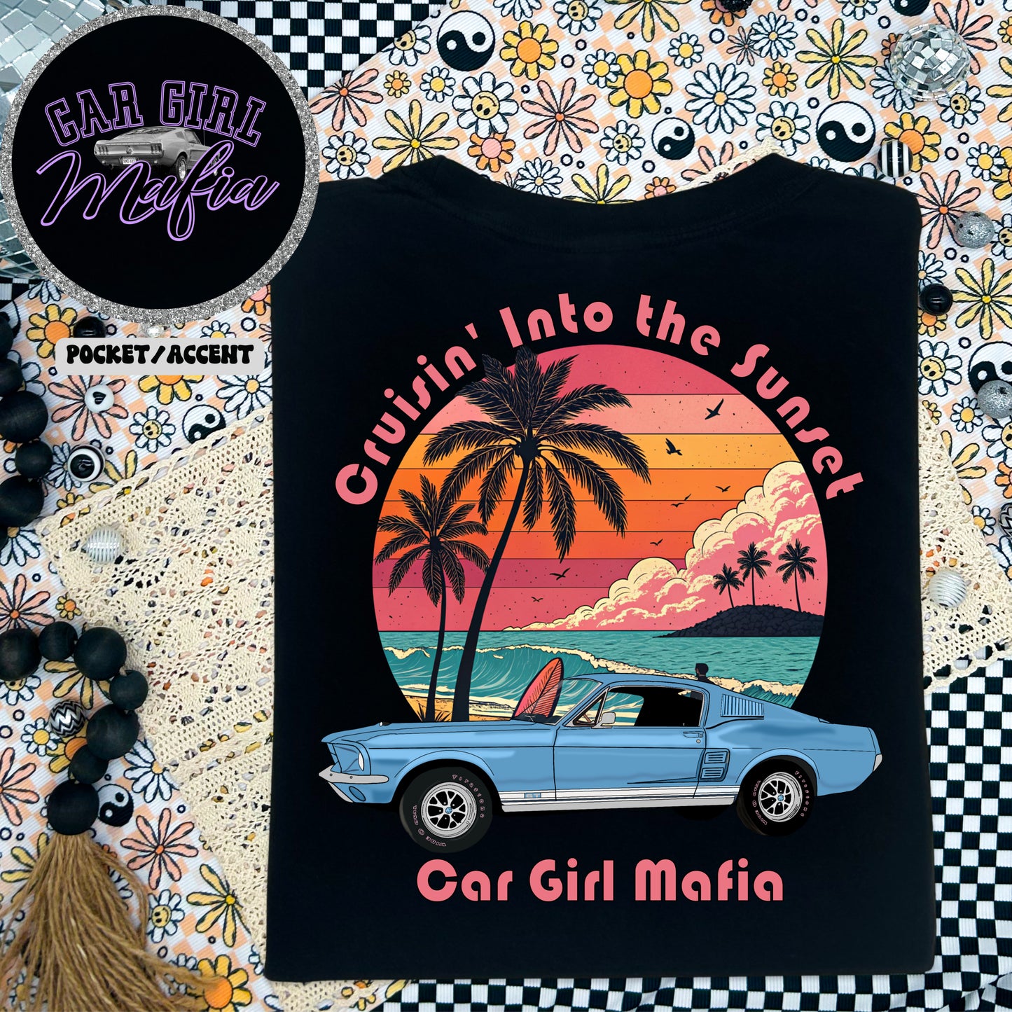 Cruisin' into the Sunset 1967 Mustang Car Girl Mafia Comfort Colors T-Shirt