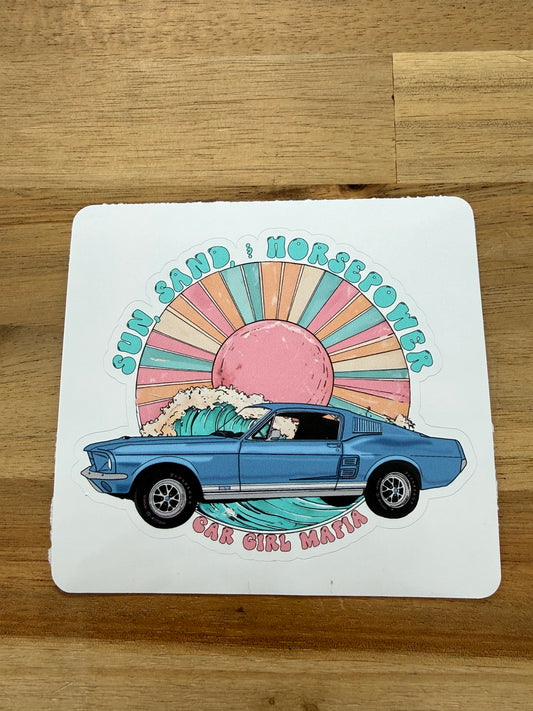 Sun, Sand, Horsepower Mustang Car Girl Mafia 4" Vinyl Sticker