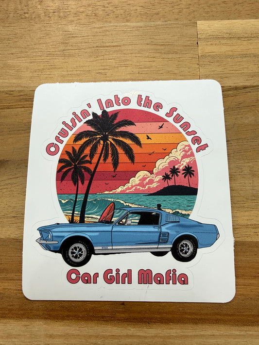 Cruisin' into the Sunset Mustang Car Girl Mafia 4" Vinyl Sticker