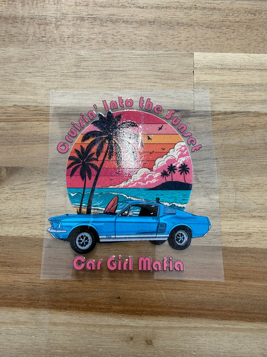 Cruisin' Into the Sunset Mustang Car Girl Mafia 4" UV-DTF Sticker