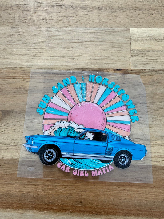 Sun, Sand, Horsepower Mustang Car Girl Mafia 4" UV-DTF Sticker