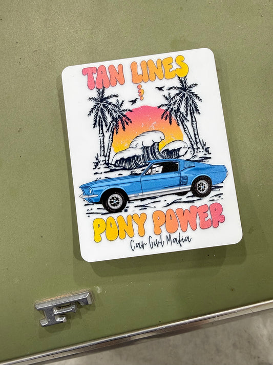 Tan Lines & Pony Power 1967 Mustang Car Girl Mafia 4" Magnet