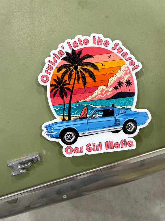 Cruisin' into the Sunset 1967 Mustang Car Girl Mafia 4" Magnet