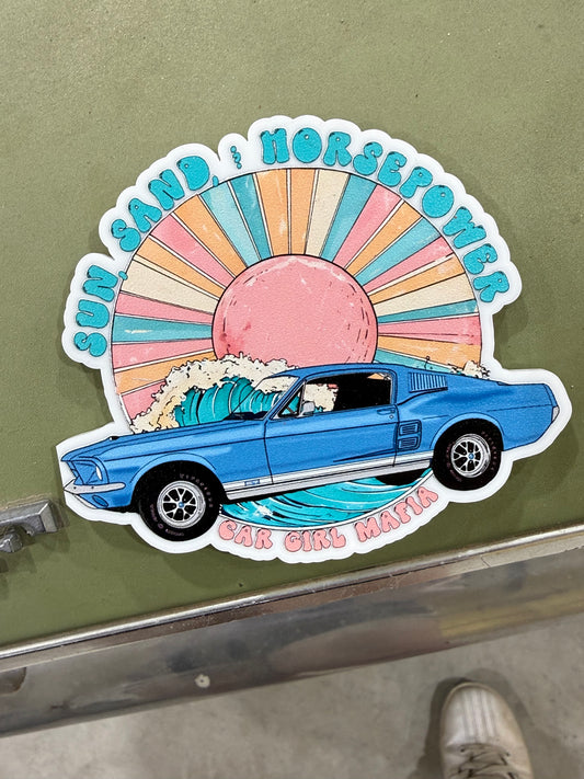 Sun, Sand, Horsepower 1967 Mustang Car Girl Mafia 4" Magnet