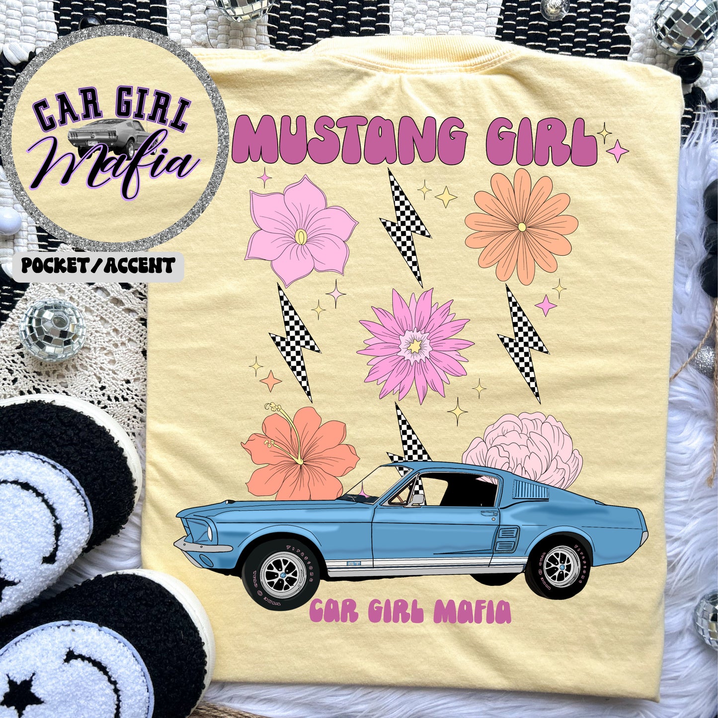 Mustang Girl Lightning Bolts Car Girl Mafia Comfort Colors T-Shirt